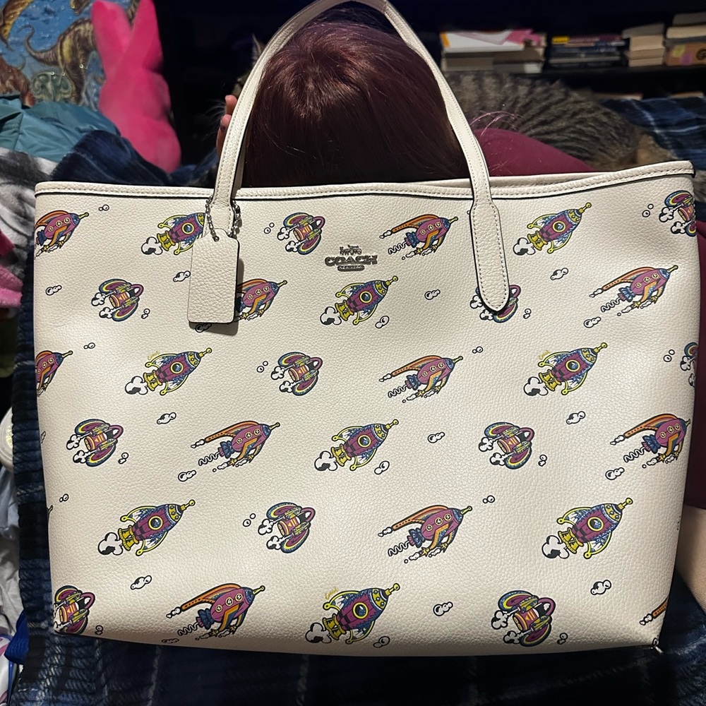 Coach White Limited Edition Rocket Print City Tote Bag